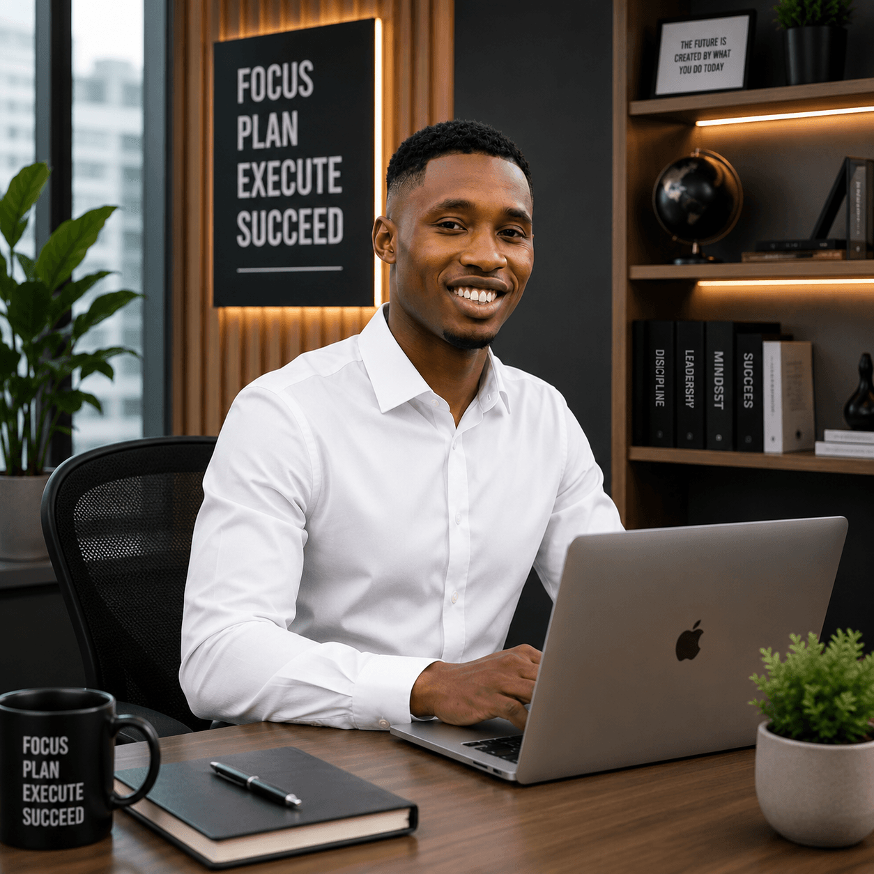 Professional business consultant at modern desk with laptop during strategy consultation